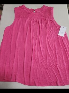 croft & barrow Bright Pink Smocked Yoke Sleeveless Tank